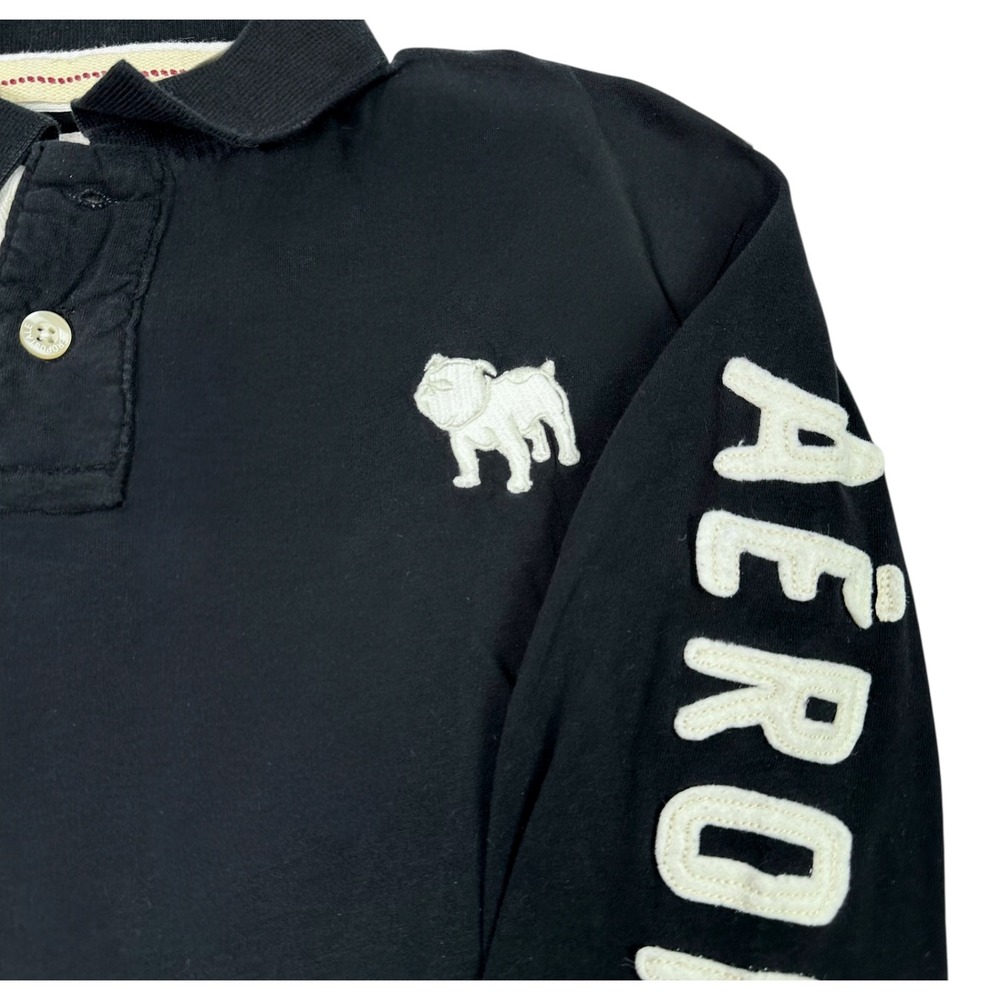 Aeropostale Men's Long Sleeve Polo Black Bulldog Graphic Logo Small - Picture 3 of 9